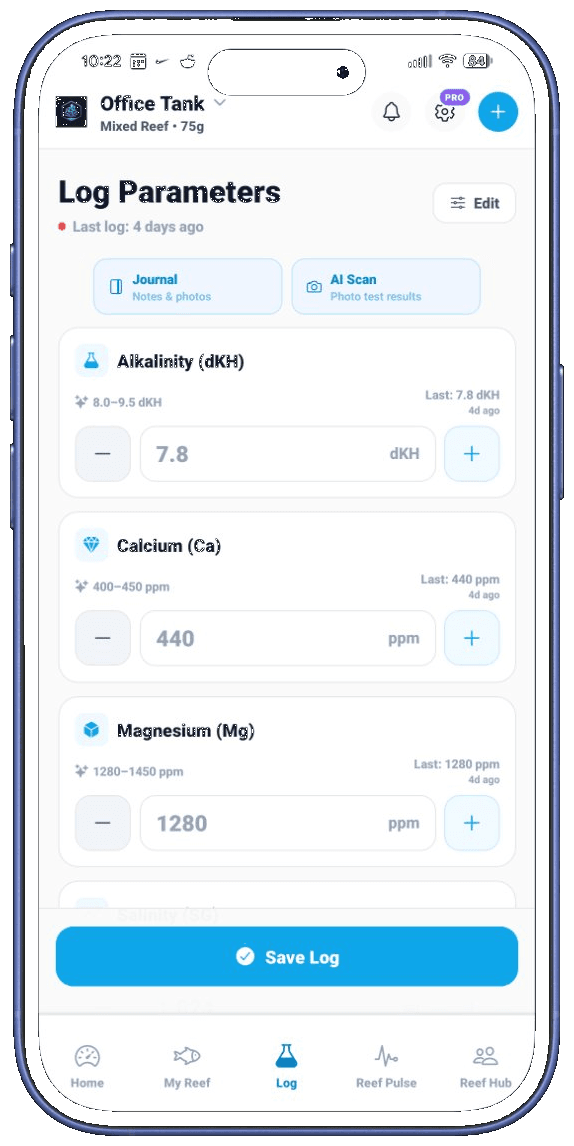 Log reef parameters