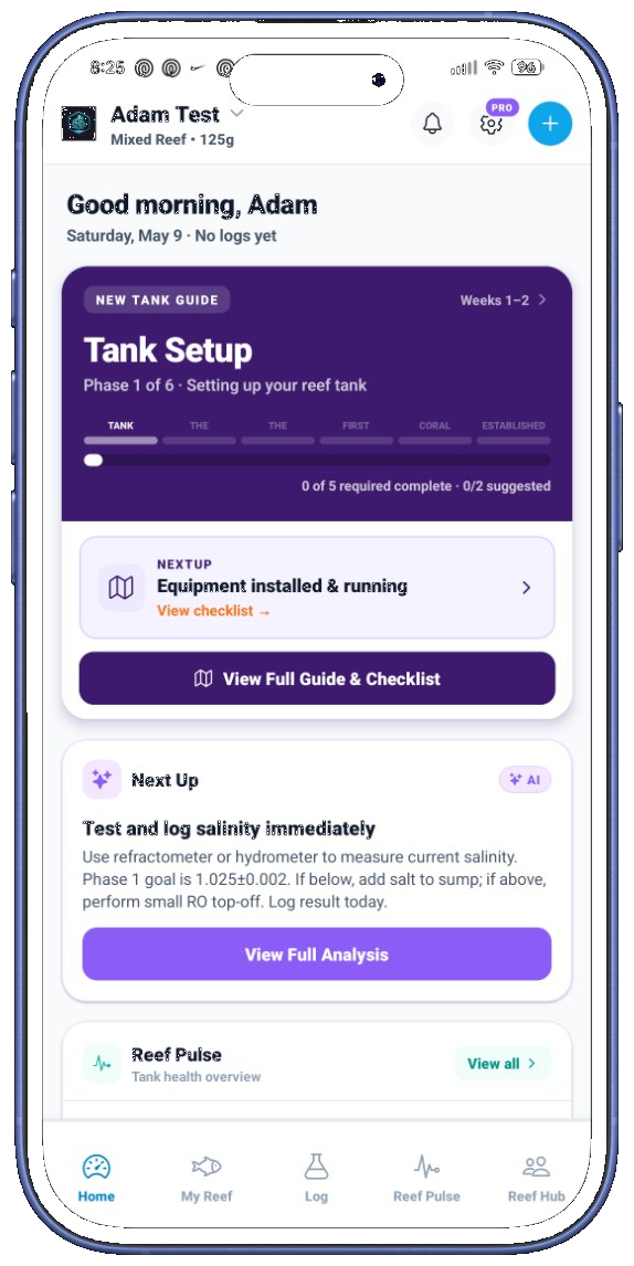 Tank cycling progress in NextUpReef